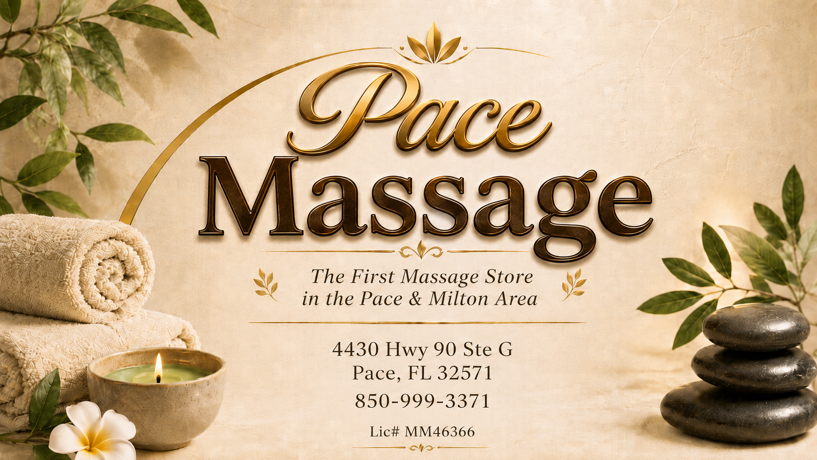 Pace Massage, 4430 Hwy 90 Ste G, Pace, FL 32571, 850-999-3371, Lic# MM46366